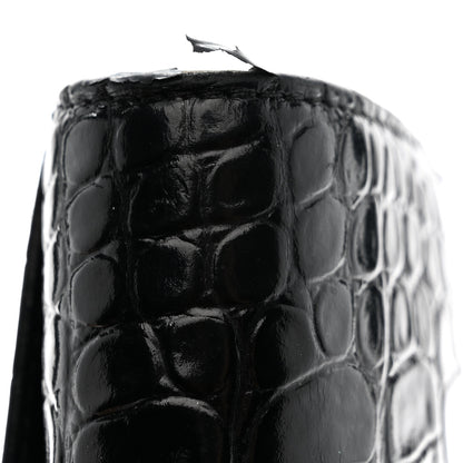 Balenciaga Shiny Calfskin Monochrome Crocodile Embossed Hourglass Chain Bag Black 10 of 12