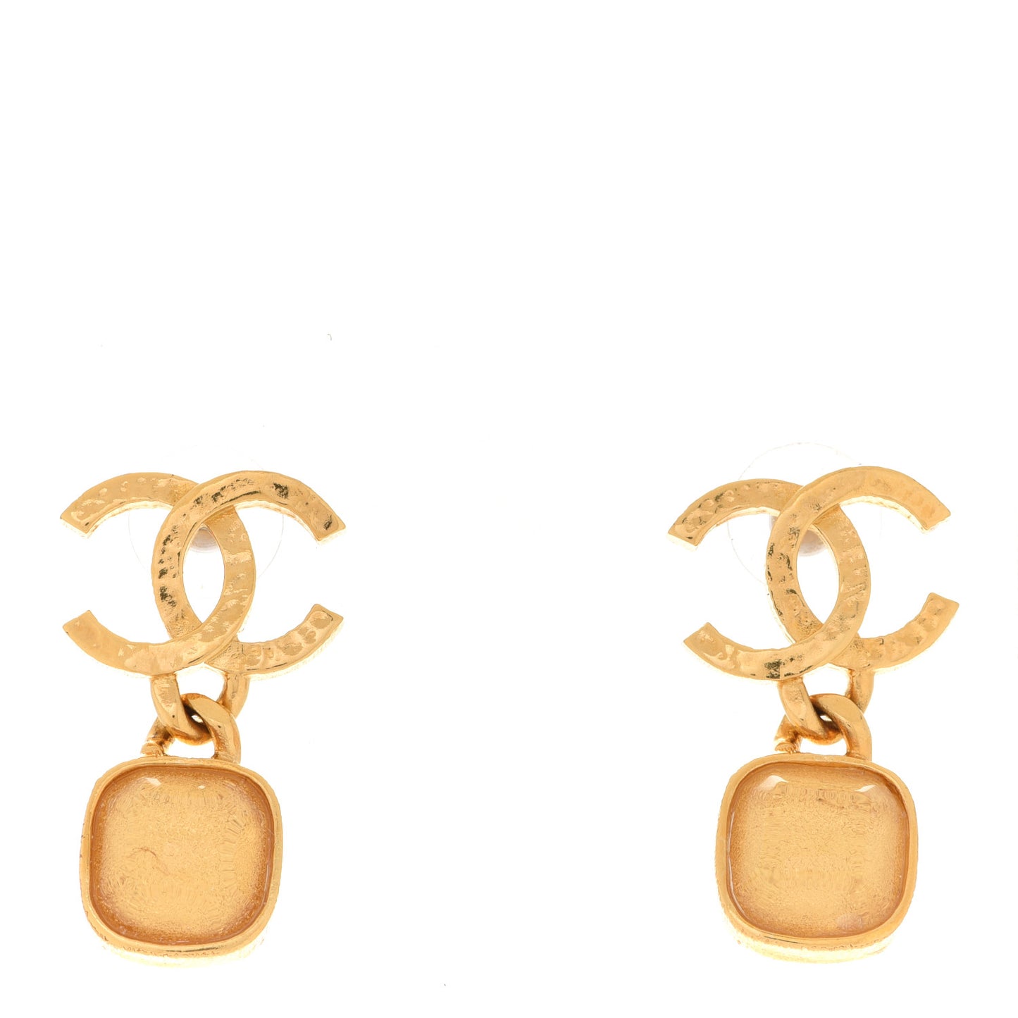 Metal Natural Stones CC Drop Earrings Gold