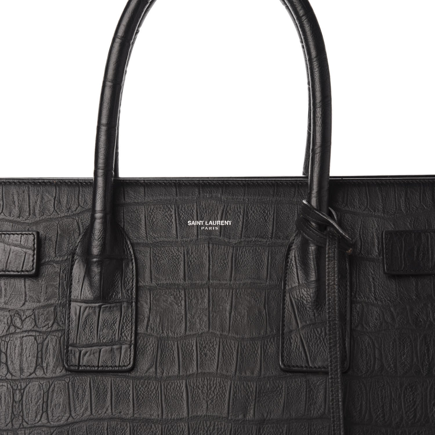 Saint Laurent Calfskin Crocodile Embossed Large Sac De Jour Carryall Black 10 of 10