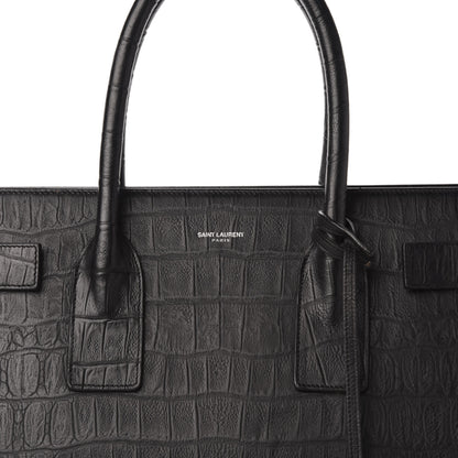 Saint Laurent Calfskin Crocodile Embossed Large Sac De Jour Carryall Black 10 of 10