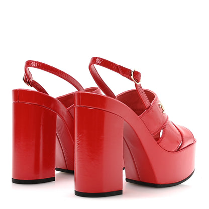 Chanel Crumpled Patent Lambskin Platform Sandals 35.5 Red 5 of 9