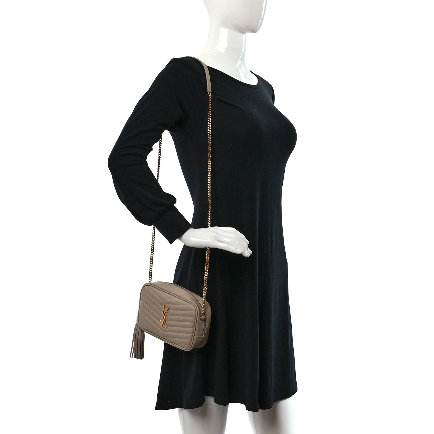 Saint Laurent Grain De Poudre Matelasse Monogram Mini Lou Camera Bag Dark Beige 2 of 11