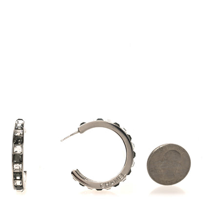 Chanel Baguette Crystal CC Hoop Earrings Silver 2 of 5