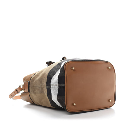 Burberry Grainy Calfskin Canvas Mega Check Medium Ashby Tassel Hobo Saddle Brown 4 of 9