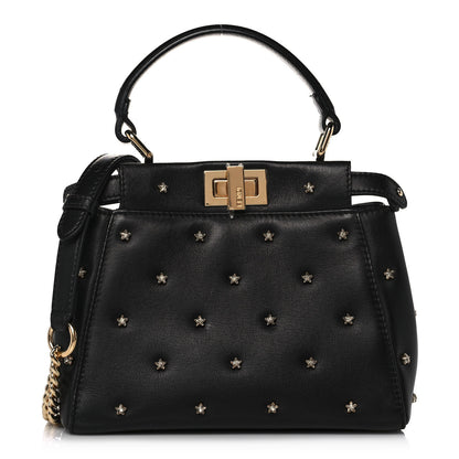 Fendi Nappa Crystal Studded XS Peekaboo Iconic Satchel Black 1 of 10