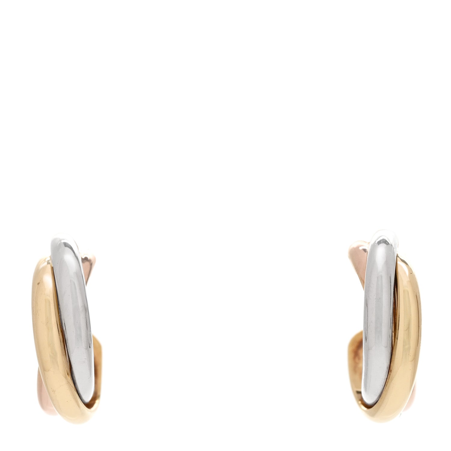 Cartier 18K Pink Yellow White Gold Small Trinity Hoop Earrings 1 of 5