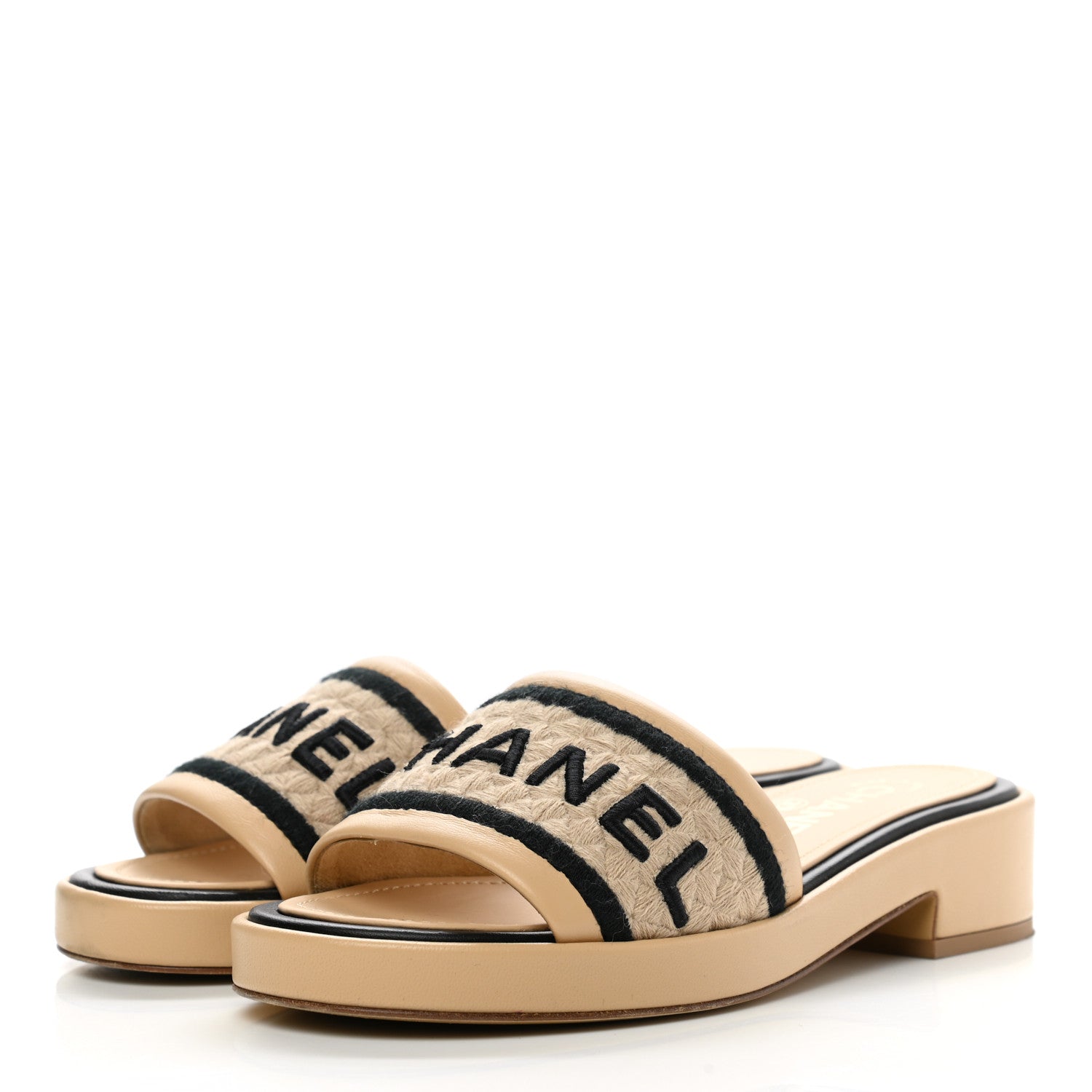 Chanel Lambskin Embroidered CC Mule Sandal 35 Beige Black 3 of 9