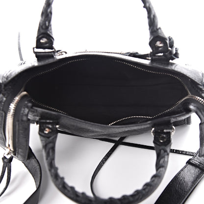 Balenciaga Agneau Classic Silver Hardware Mini City Logo Strap Black White 5 of 9