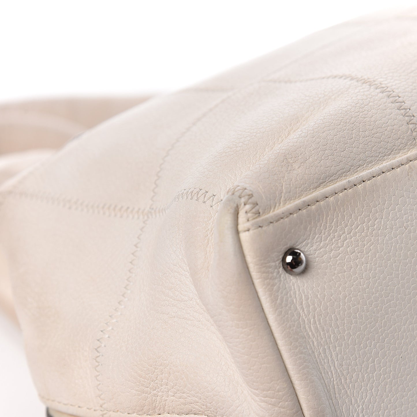 Caviar Square Stitched Large Tote White