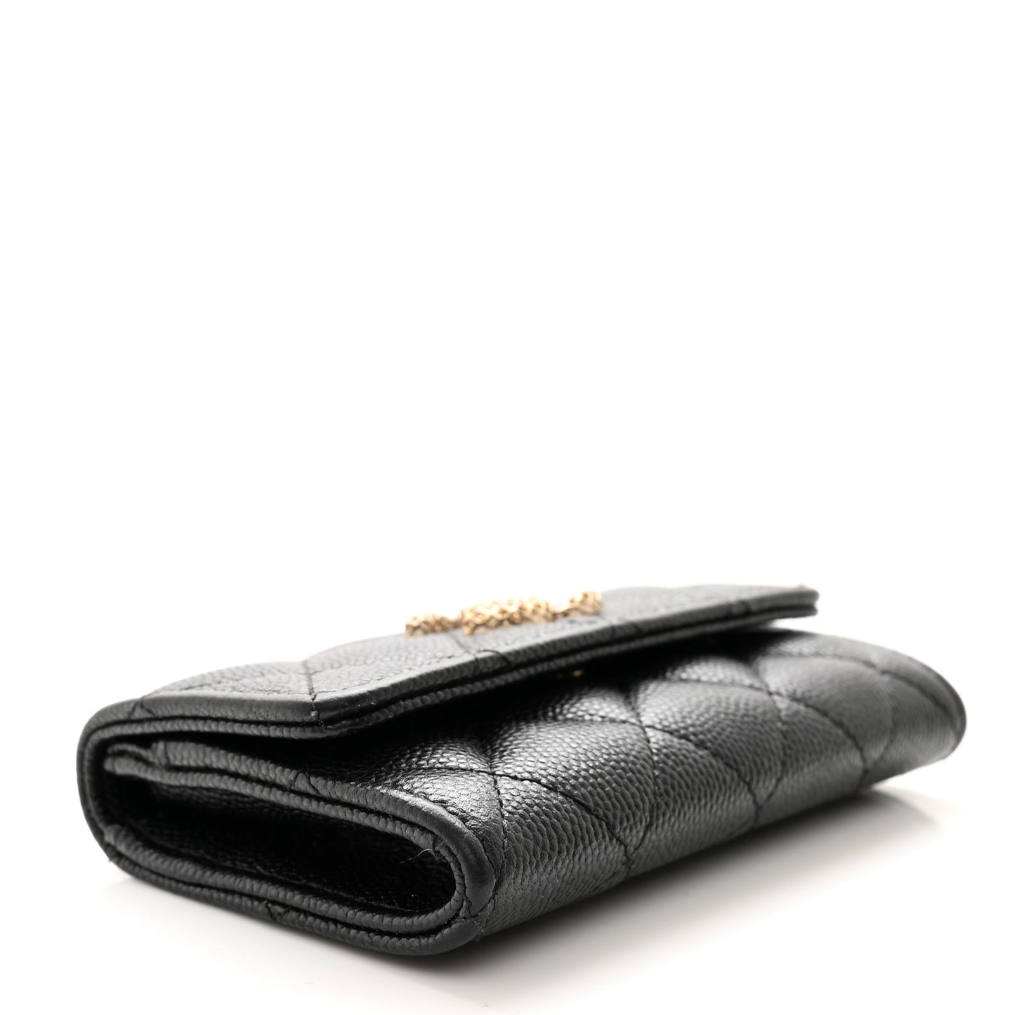 Caviar Metal Perforated Quilted CC Flap Card Holder Black