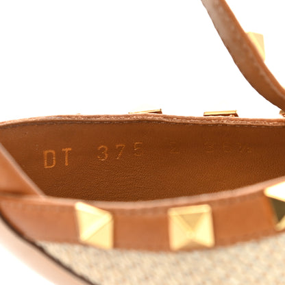 Valentino Garavani Raffia Calfskin Rockstud Ankle Strap 65mm Pumps 36.5 Natural Saddle Brown 8 of 8