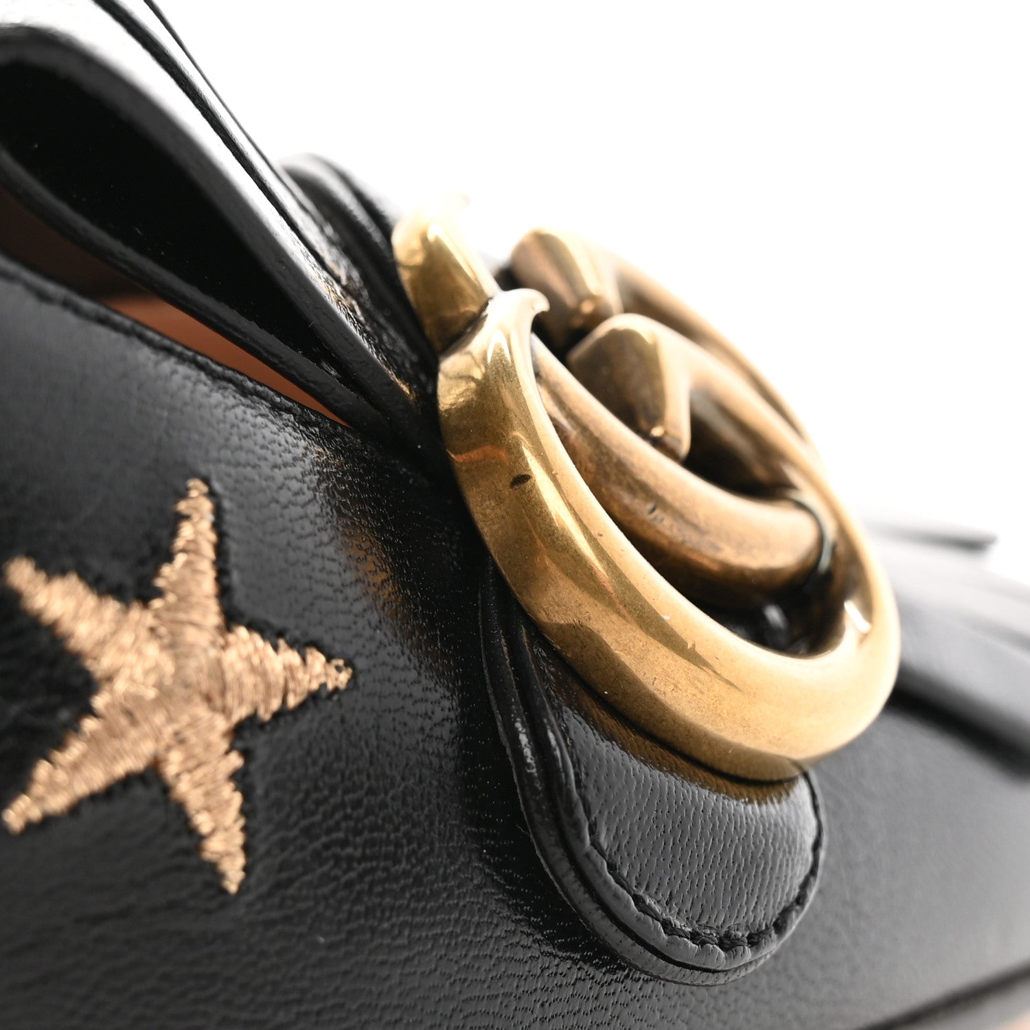 Gucci Quentin Goatskin Bee Star Embroidered GG Marmont Fringe 50mm Loafer Pumps 37 Black 16 of 17