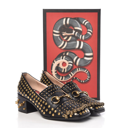 Gucci Malaga Kid Studded Polly Fringe 55mm Loafer Pumps 36 Black 9 of 9