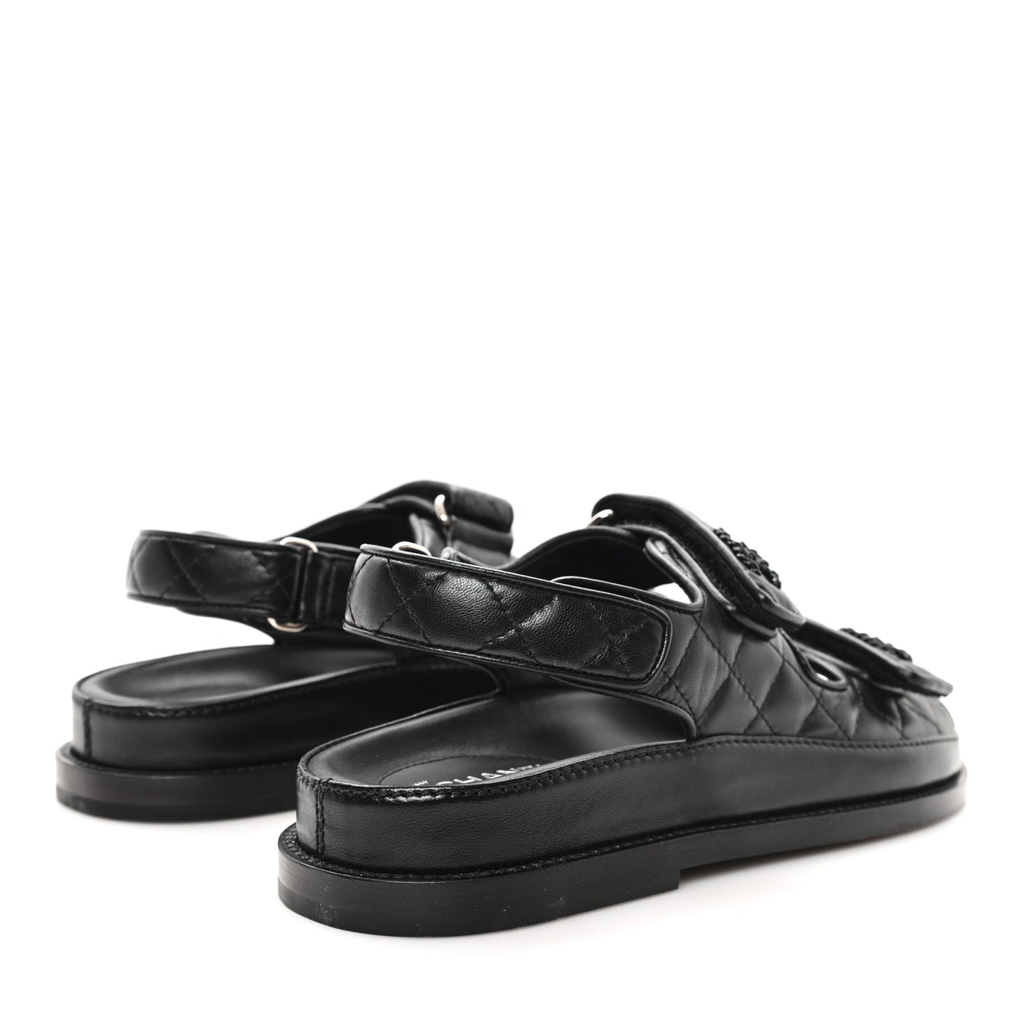 Lambskin Quilted Velcro Dad Sandals 35.5 So Black