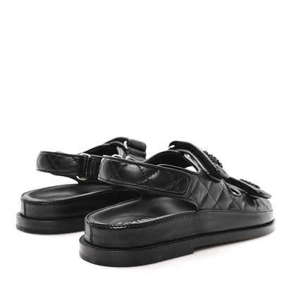 Chanel Lambskin Quilted Velcro Dad Sandals 35.5 So Black 5 of 9
