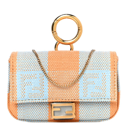 Fendi Raffia Pequin Gingham Woven Nano Baguette Charm Giallo Celeste 1 of 9