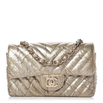 Chanel Patent Metallic Crumpled Calfskin Chevron Quilted Mini Rectangular Flap Gold 1 of 11