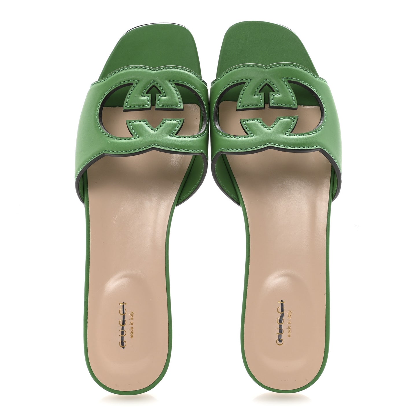 Cosmos Softy Calfskin Interlocking G Cut Out Slide Sandals 40 New Shamarock
