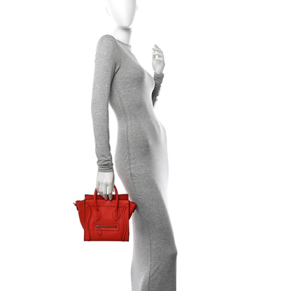 Celine Drummed Calfskin Nano Luggage Vermillion 2 of 11