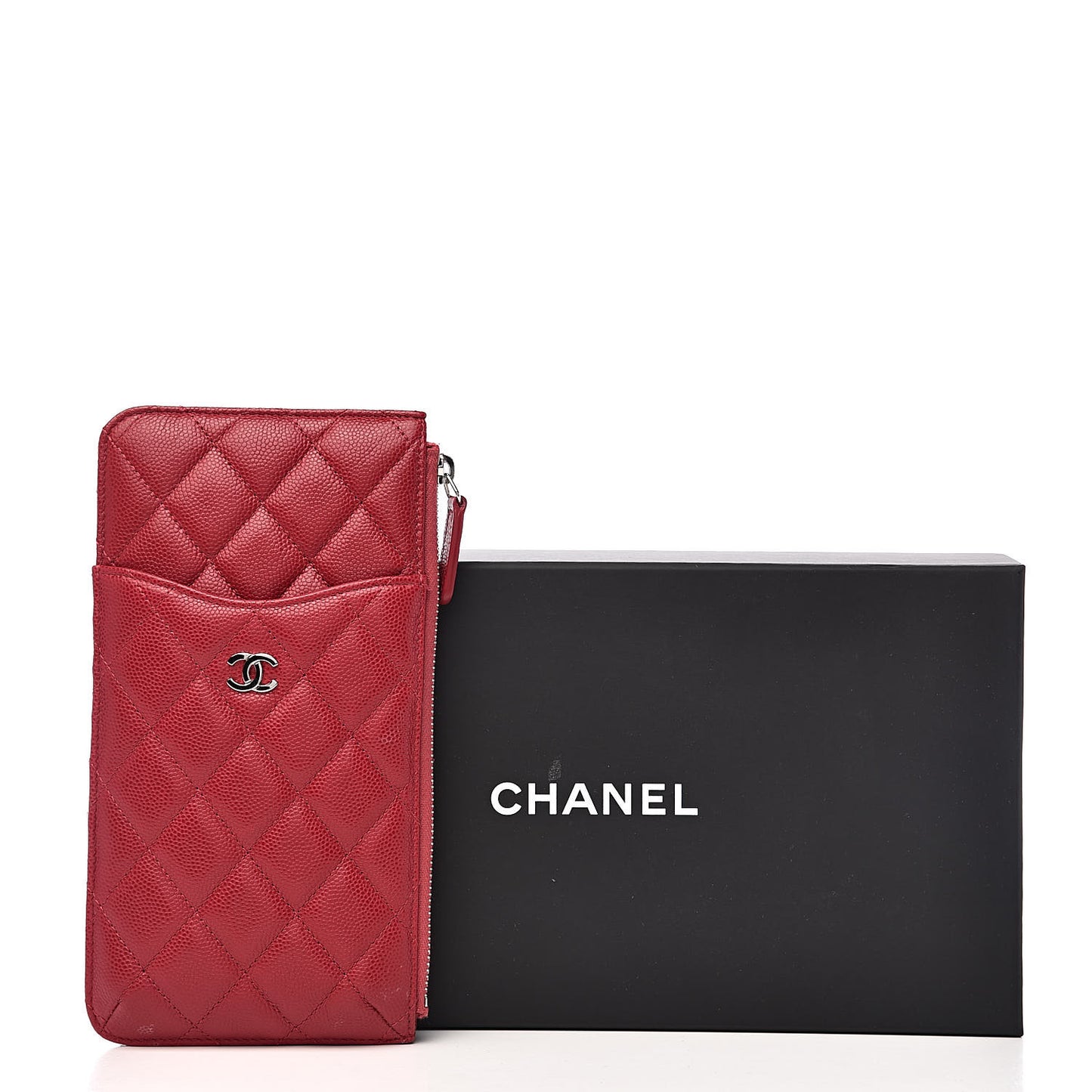 Caviar Quilted Classic Flat Wallet Pouch Red