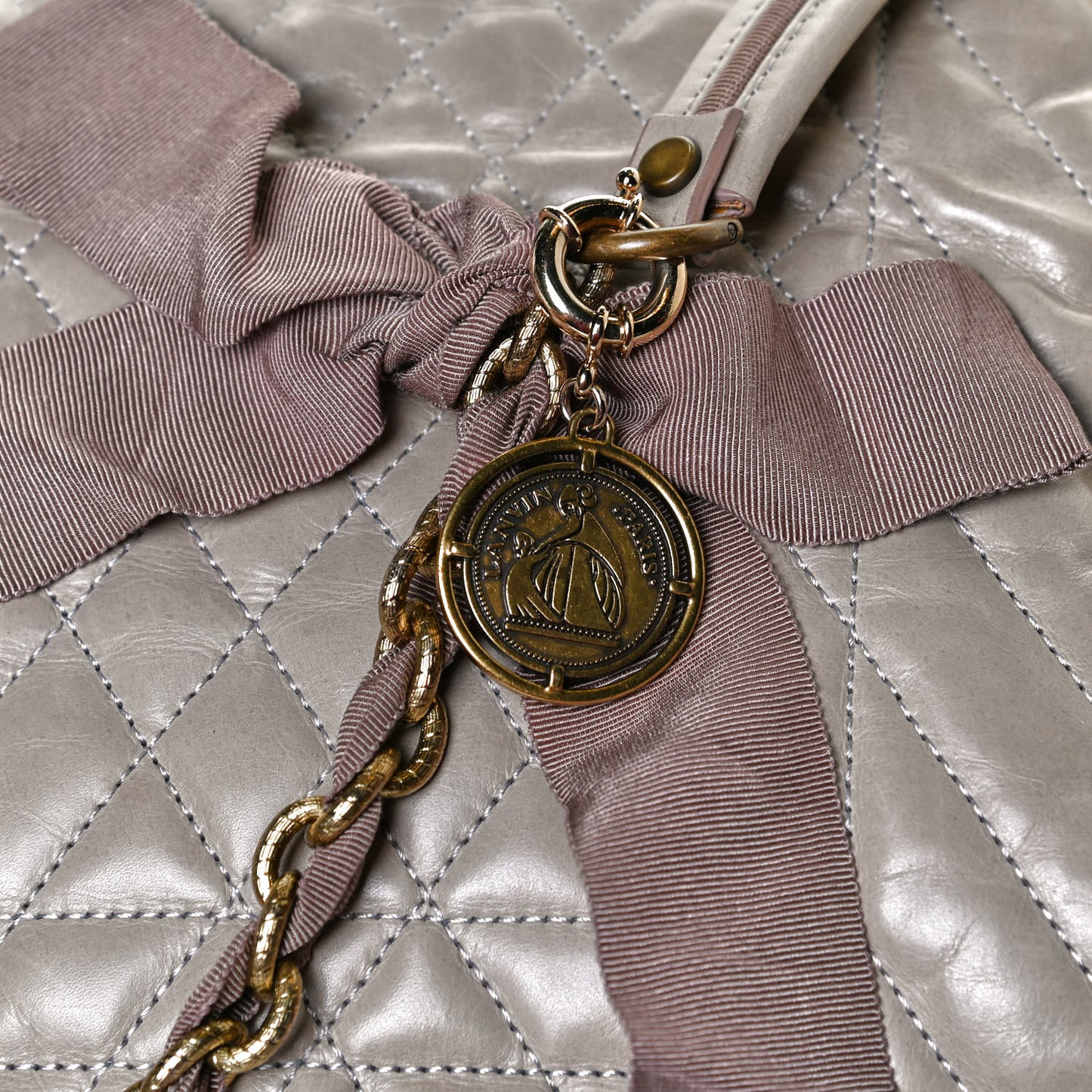 Lambskin Quilted Large Happy Shoulder Bag Taupe
