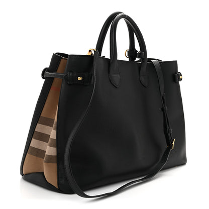 Burberry Grainy Calfskin House Check Large Banner Tote Black 3 of 15
