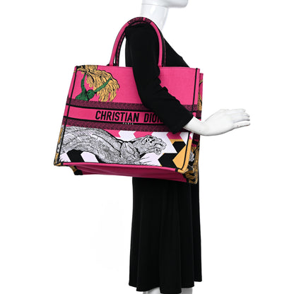Christian Dior Canvas Embroidered Large Zoom Pop Toile de Jouy Book Tote Fuchsia Multicolor 2 of 11