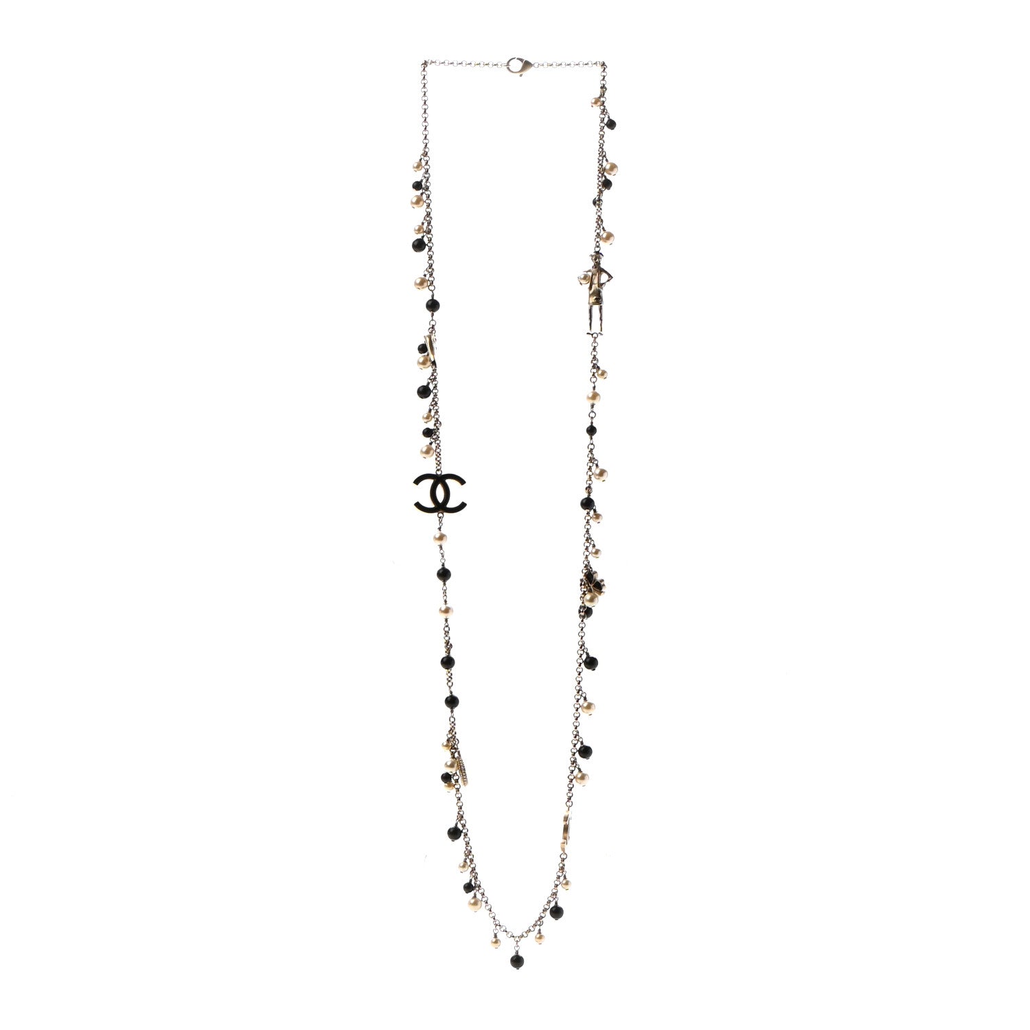 Chanel Pearl Beaded Enamel CC Coco Long Necklace Black Gold 3 of 5