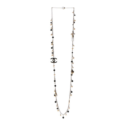 Chanel Pearl Beaded Enamel CC Coco Long Necklace Black Gold 3 of 5