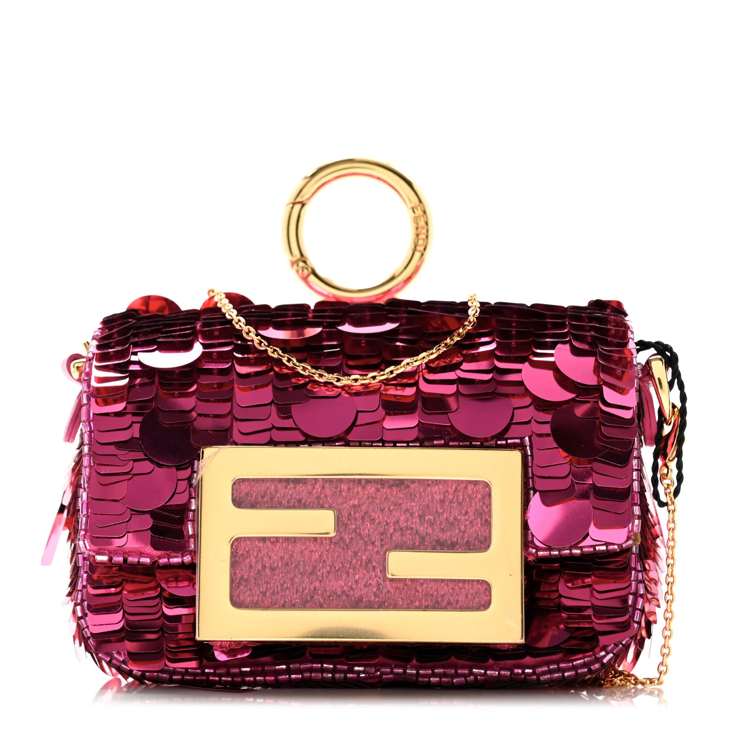 Fendi Sequin Paillettes Shiny Nappa Sex and the City Nano Maxi Buckle Baguette Charm Ciclamino Pilar 1 of 11