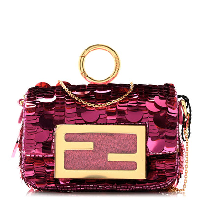 Fendi Sequin Paillettes Shiny Nappa Sex and the City Nano Maxi Buckle Baguette Charm Ciclamino Pilar 1 of 11