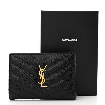 Saint Laurent Grain De Poudre Matelasse Chevron Monogram Zipped Two-Part Wallet Black 10 of 10