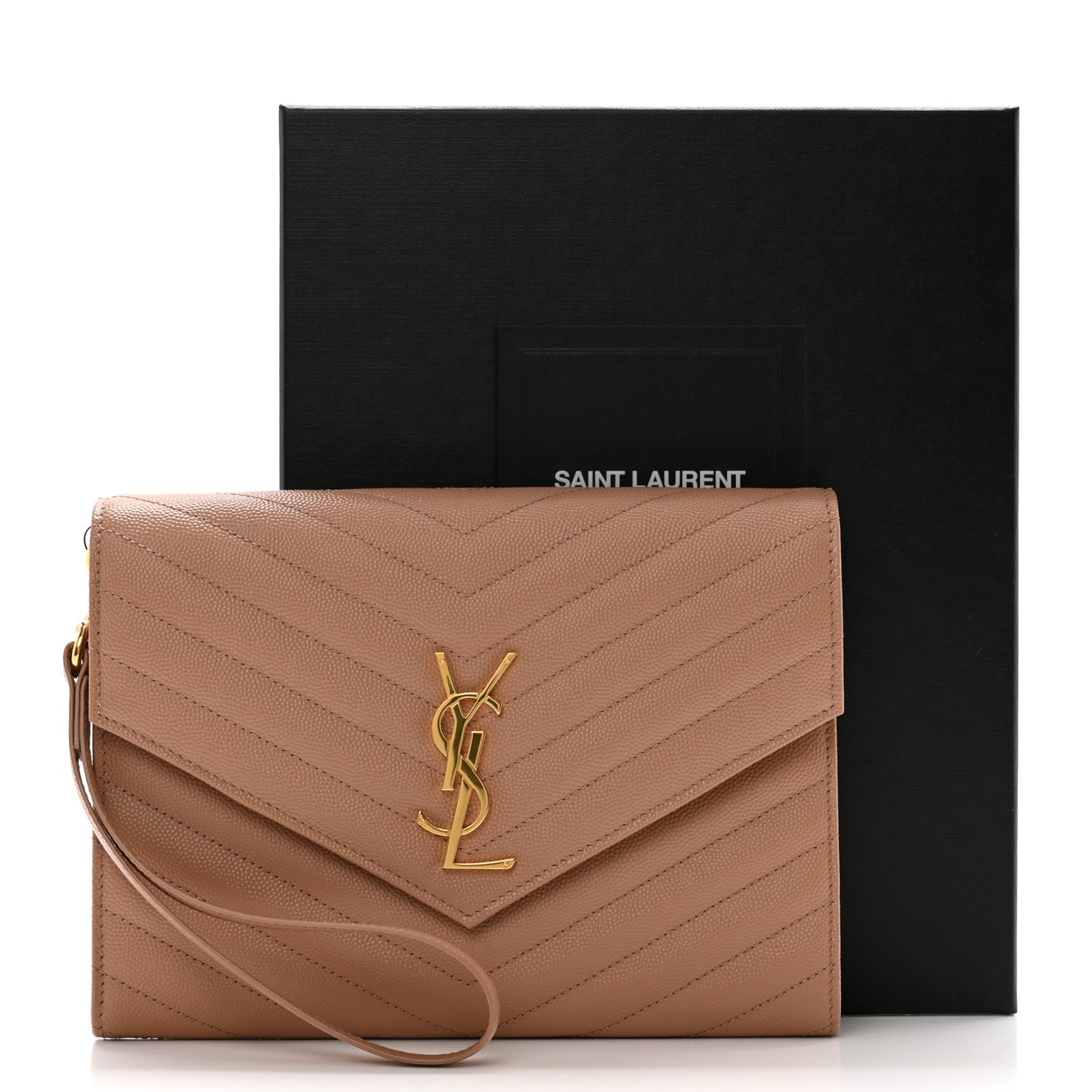 Grain De Poudre Matelasse Chevron Monogram Envelope Clutch Vintage Peach
