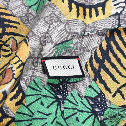 Gucci Silk GG Supreme Bengal Print Scarf Beige 5 of 5