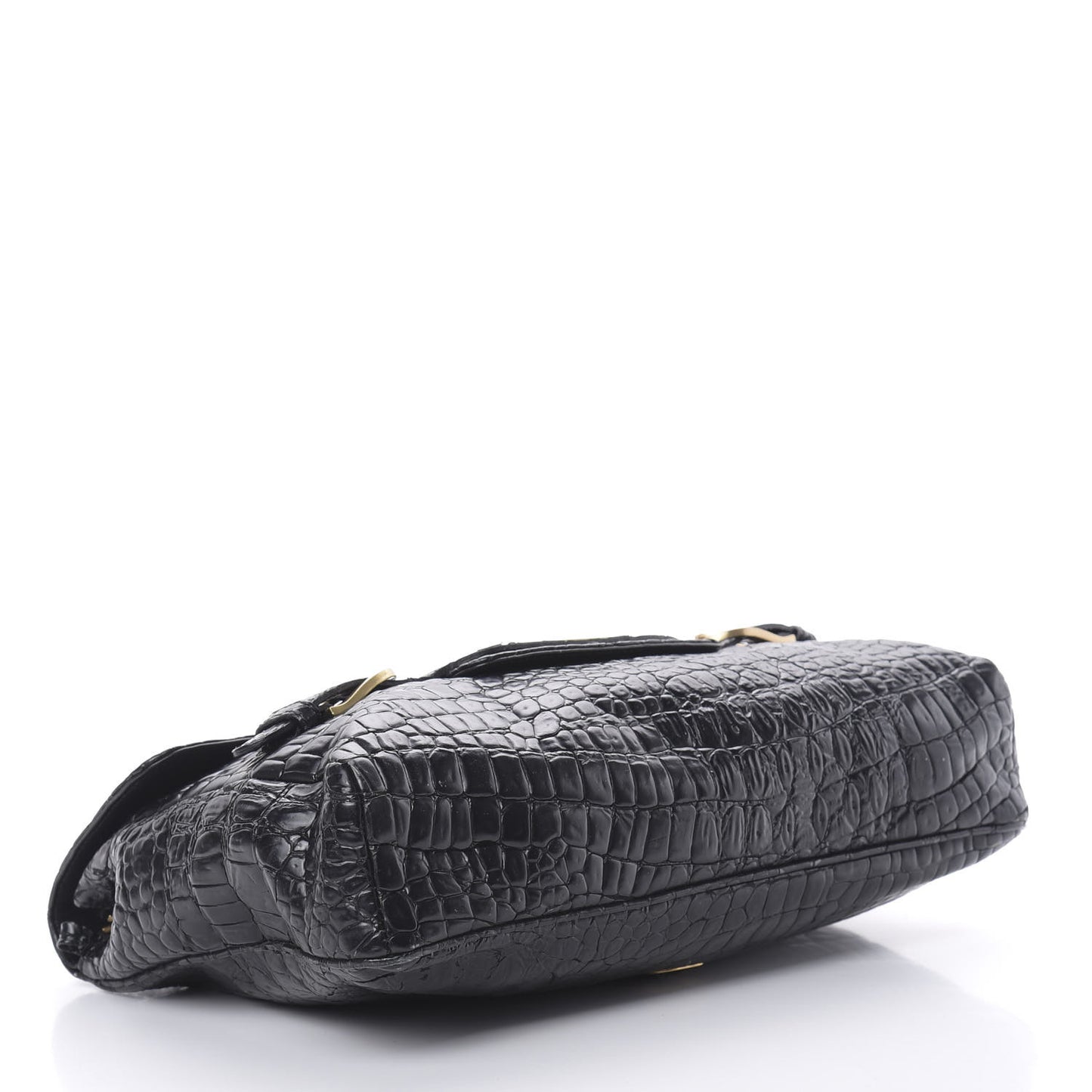 Crocodile Embossed Calfskin Messenger Black