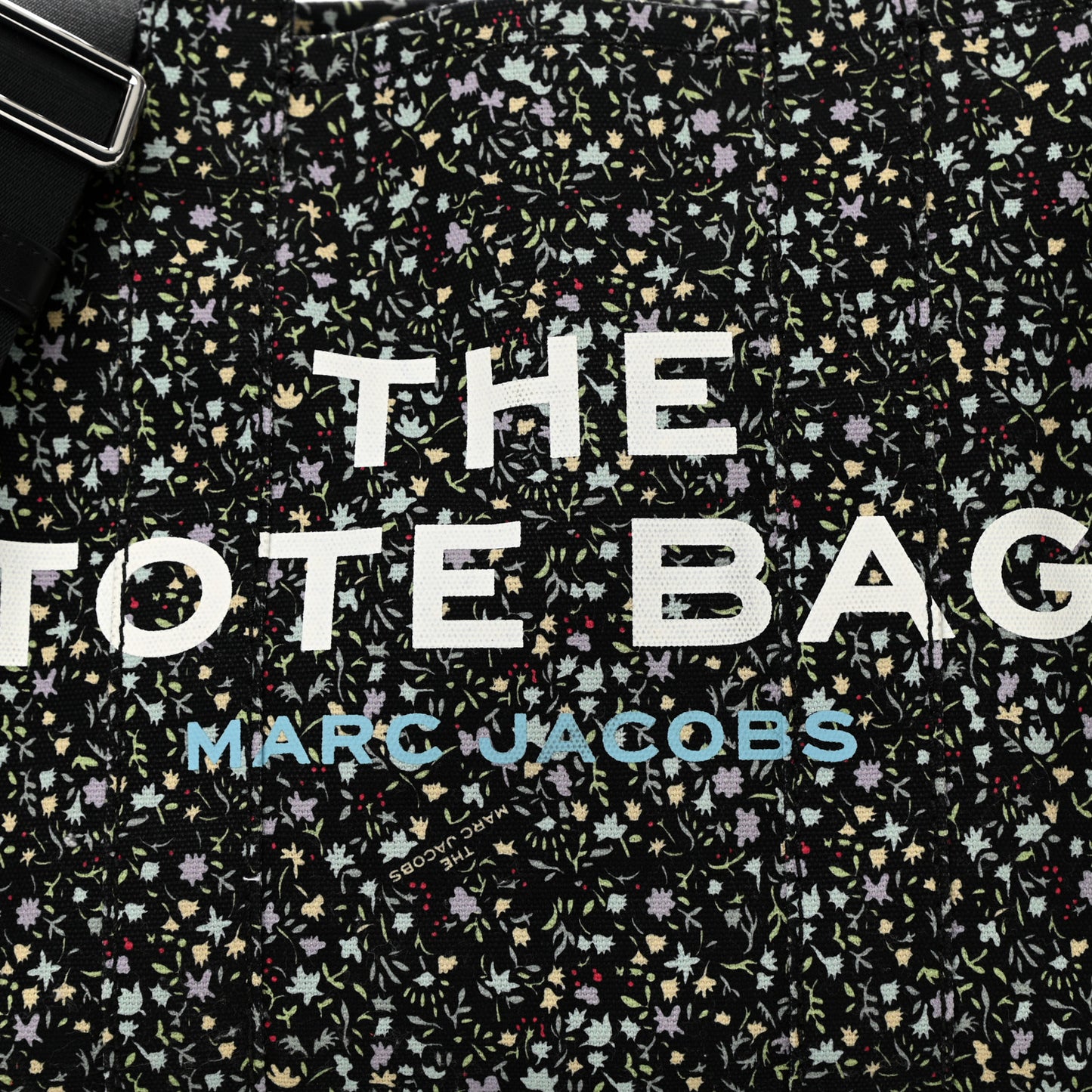 Cotton Canvas Floral Print Medium The Traveler Tote Bag Black