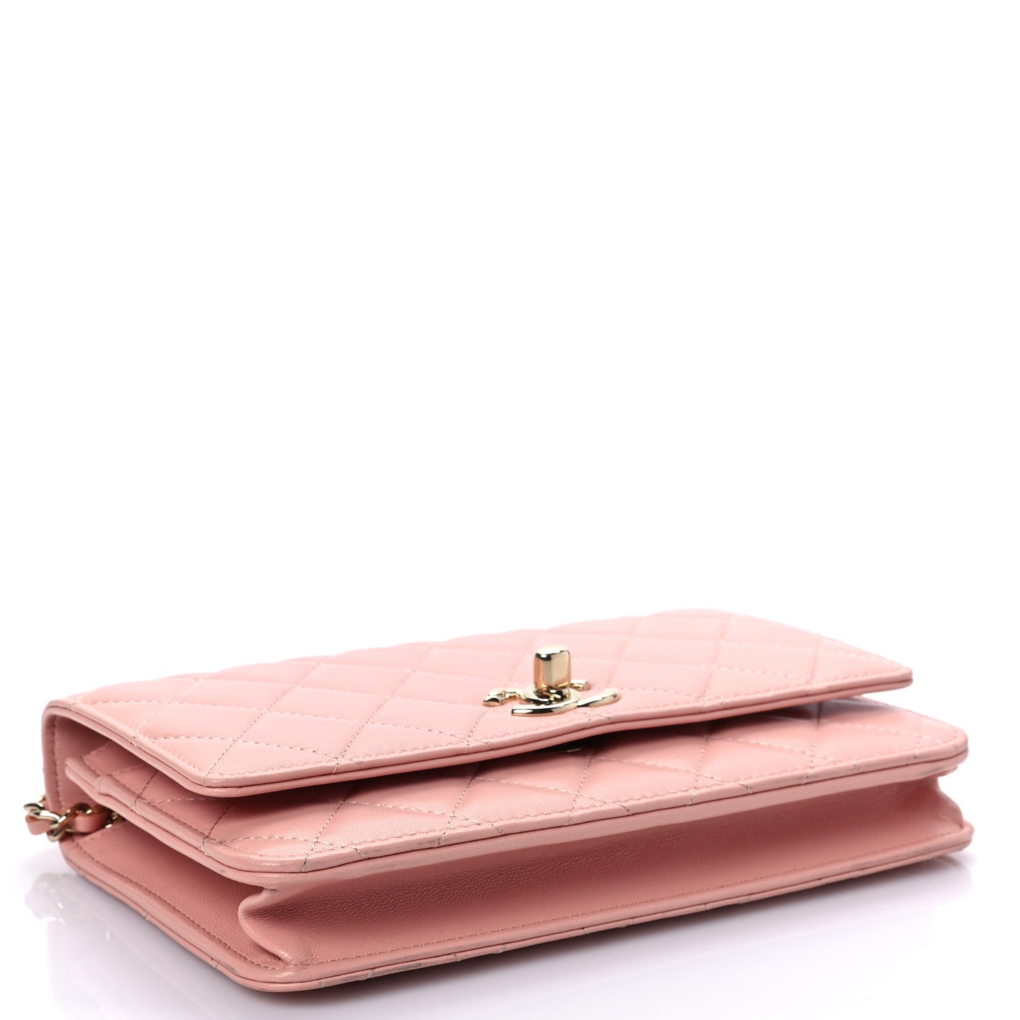 Lambskin Quilted Trendy CC Wallet On Chain WOC Pink