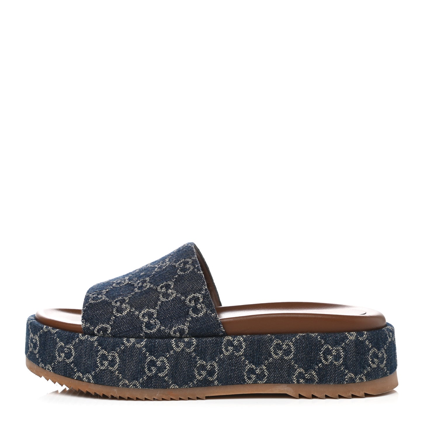 New Denim GG Monogram Angelina Platform 55mm Slide Sandals 41 Blue Tea