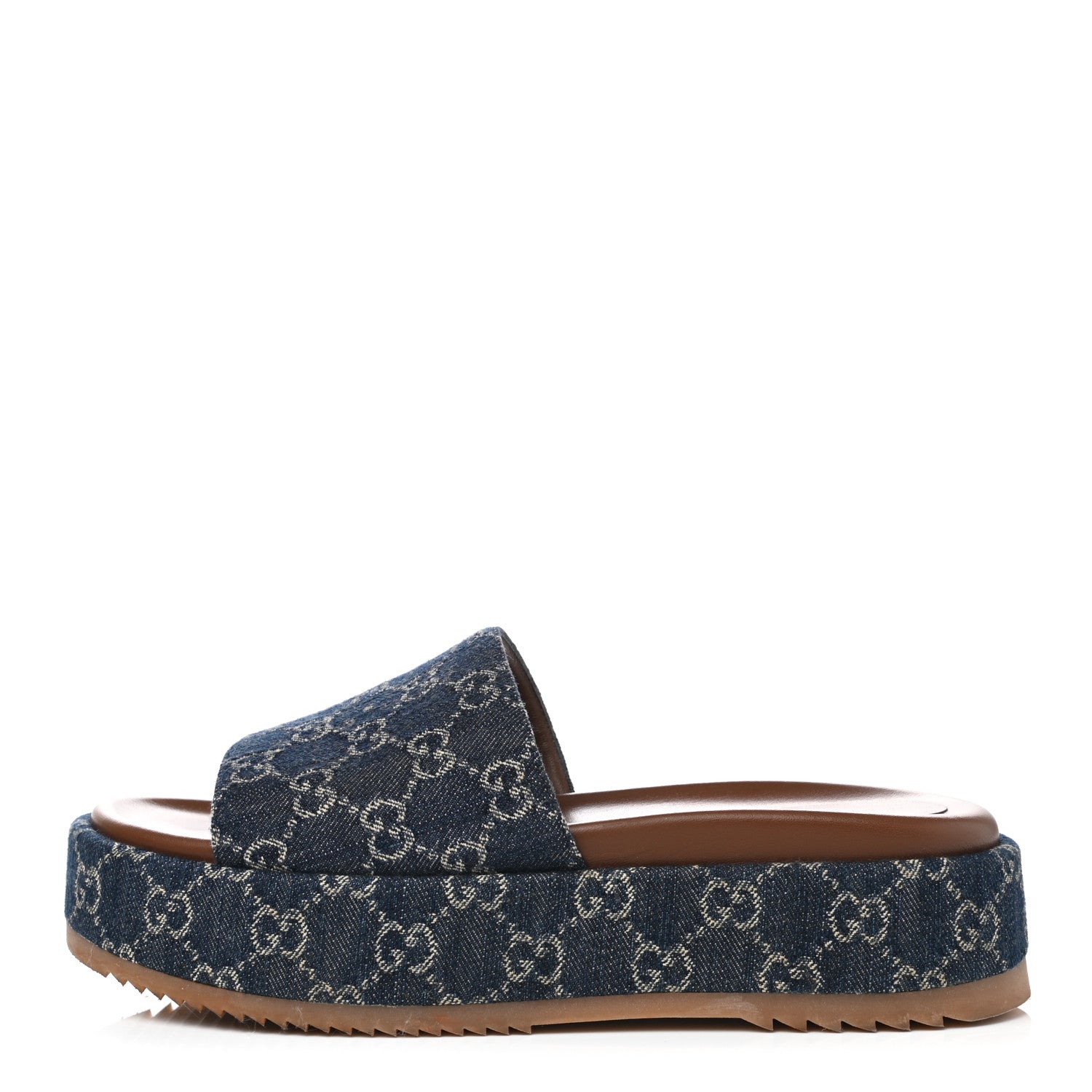 Gucci New Denim GG Monogram Angelina Platform 55mm Slide Sandals 41 Blue Tea 1 of 9