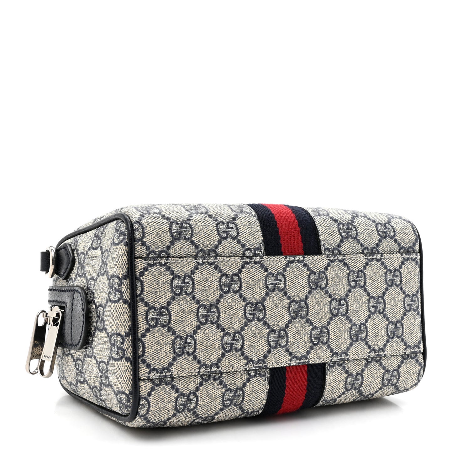 GG Supreme Monogram Textured Dollar Calfskin Web Mini Ophidia Top Handle Bag Beige Blue