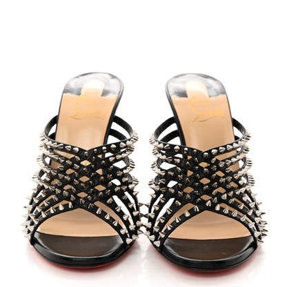 Christian Louboutin Kid Studded Marthaspike 100 Slide Sandals 37.5 Black Silver 2 of 8