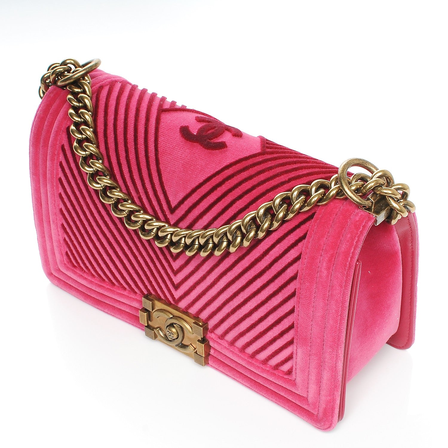Chanel Velvet Chevron Medium Boy Flap Pink 5 of 9