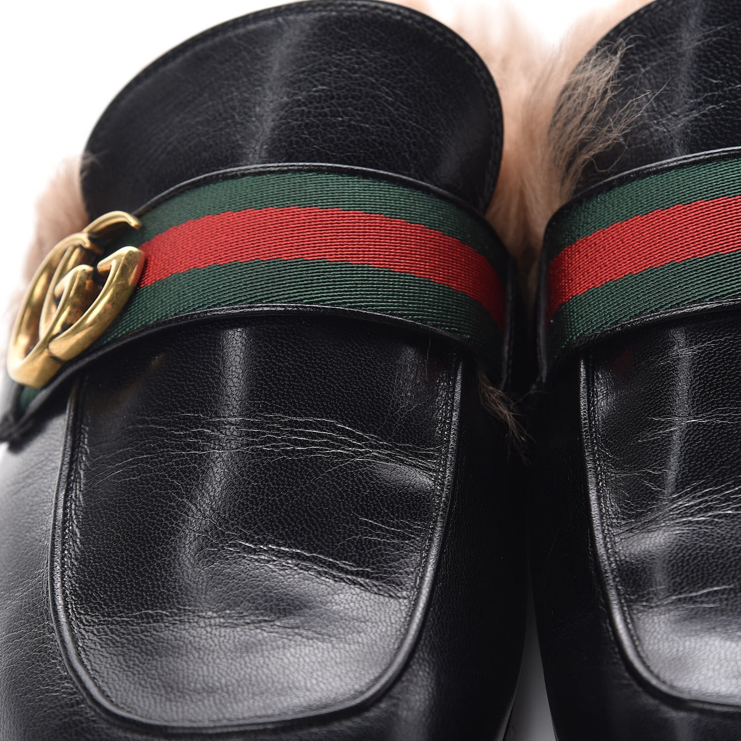 Goatskin Fur Web GG Mens Princetown Slippers 9 Cocoa