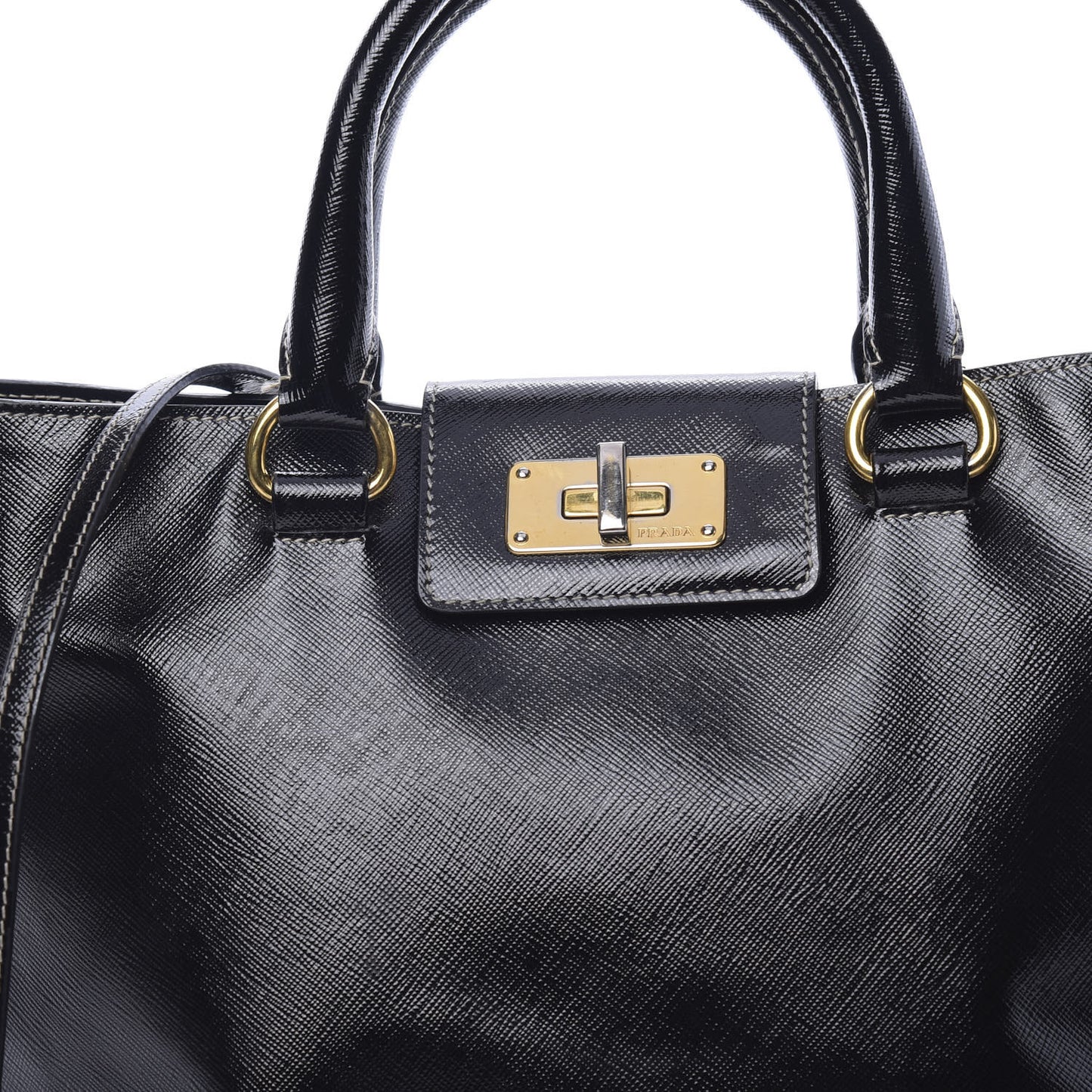 Saffiano Vernice Turn Lock Shopping Tote Black