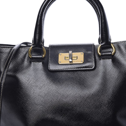 Prada Saffiano Vernice Turn Lock Shopping Tote Black 11 of 11