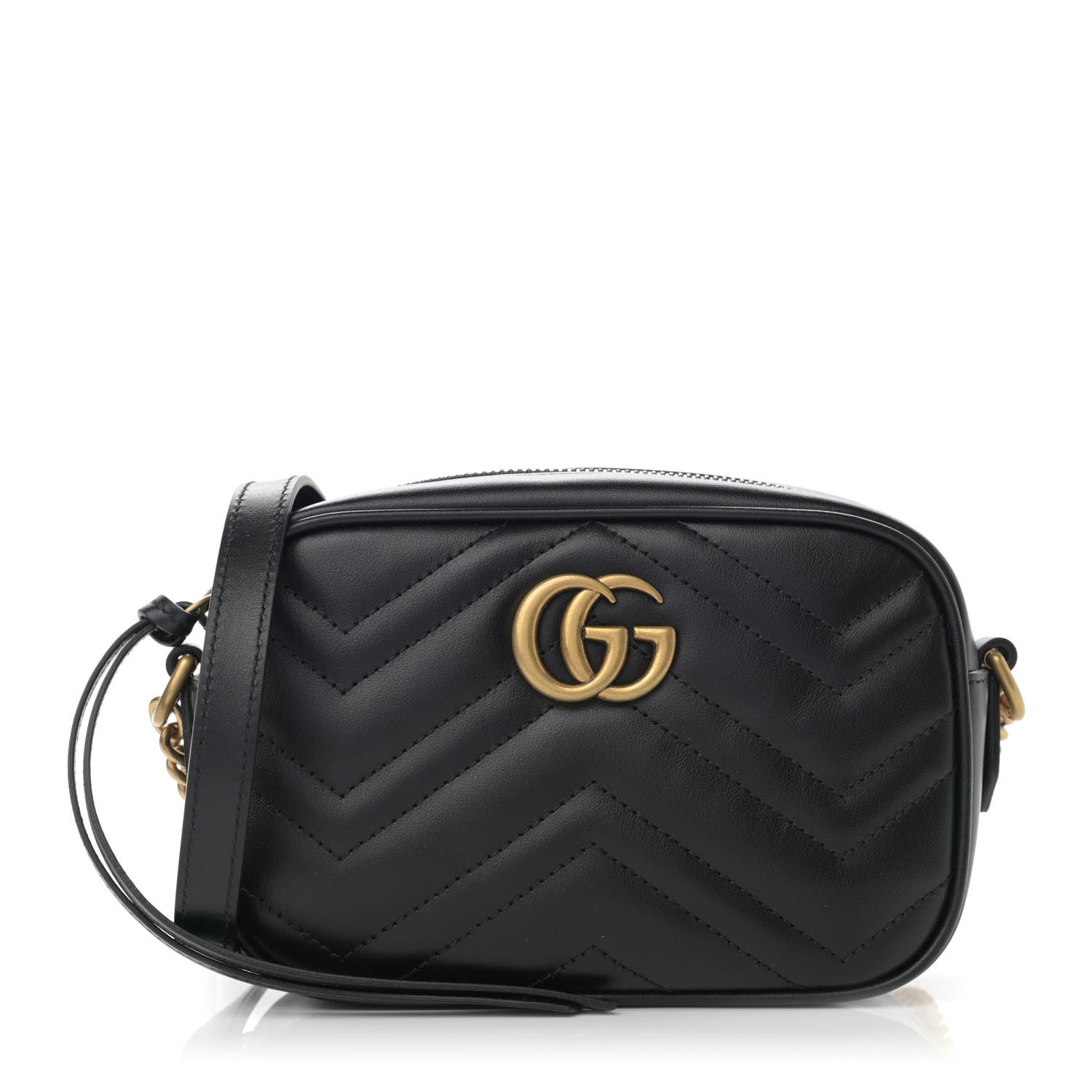Gucci Calfskin Matelasse Mini GG Marmont Chain Shoulder Bag Black 1 of 12