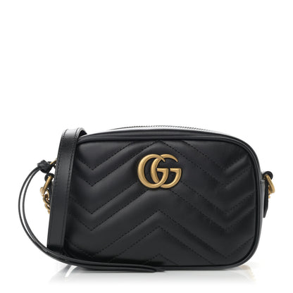 Gucci Calfskin Matelasse Mini GG Marmont Chain Shoulder Bag Black 1 of 12