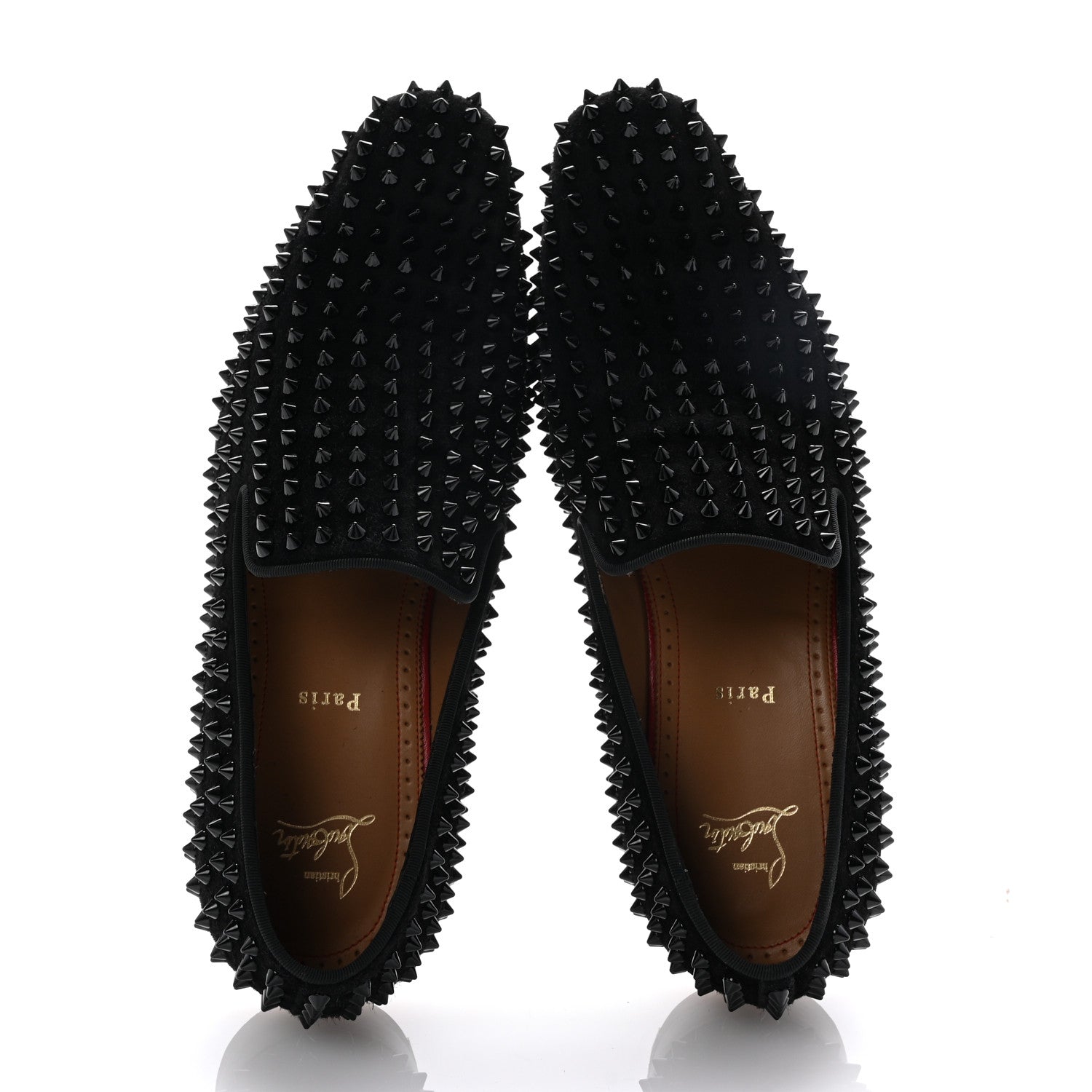 Christian Louboutin Veau Velours Spikes Mens Dandelion Flat Loafers 43.5 Black 2 of 8