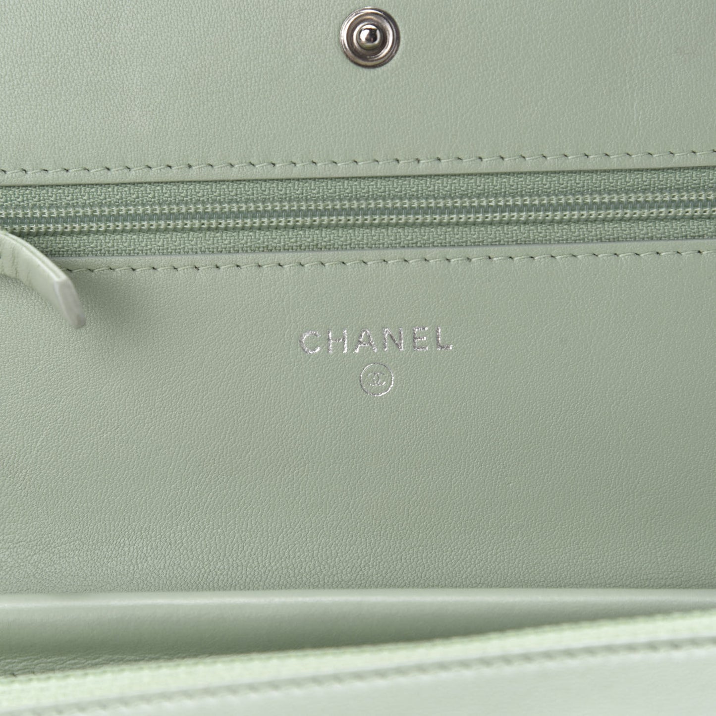 Lambskin Chevron Quilted Boy Wallet On Chain WOC Light Green
