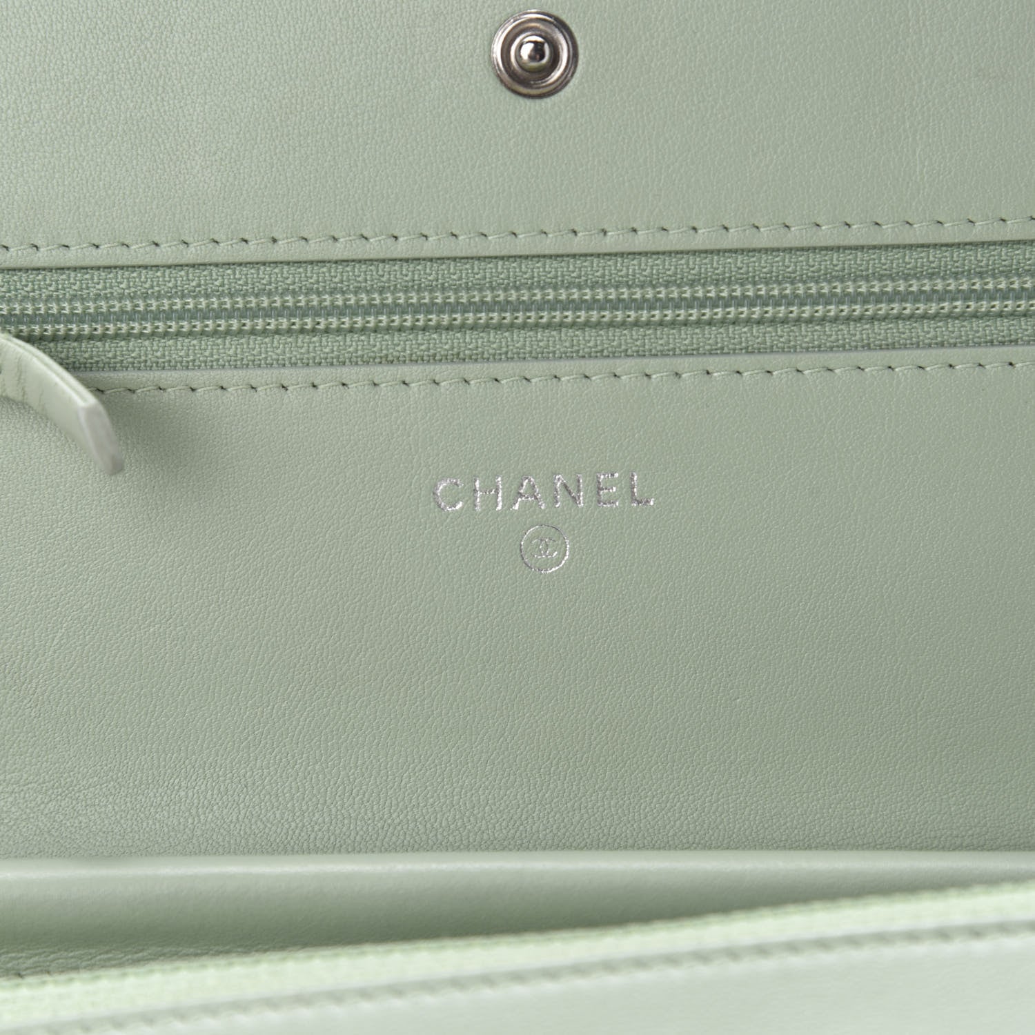 Chanel Lambskin Chevron Quilted Boy Wallet On Chain WOC Light Green 8 of 11